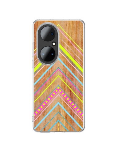 Coque Huawei P50 Pro Wooden Chevron Pink Bois Azteque Aztec Tribal - Jenny Mhairi