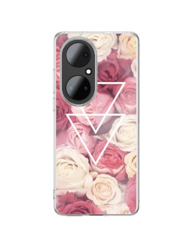 Huawei P50 Pro Case Pink Triangles Flowers - Jonathan Perez