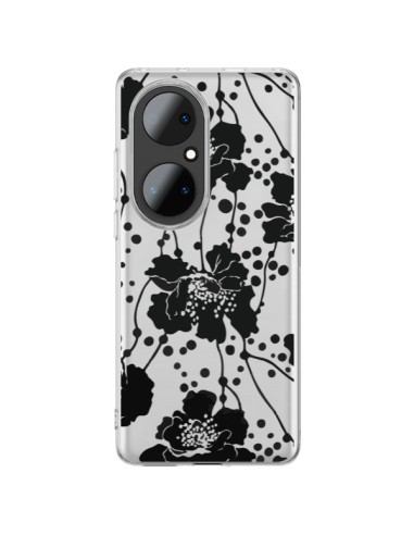Coque Huawei P50 Pro Fleurs Noirs Flower Transparente - Dricia Do