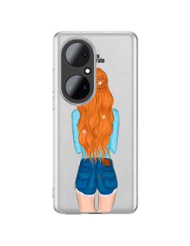 Huawei P50 Pro Case Red Hair Don't Care Capelli Rossi Clear - kateillustrate