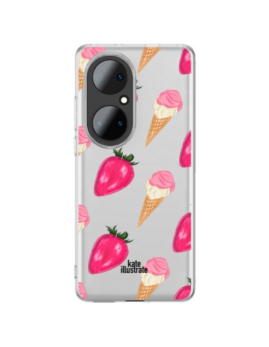 Coque Huawei P50 Pro Strawberry Ice Cream Fraise Glace Transparente - kateillustrate
