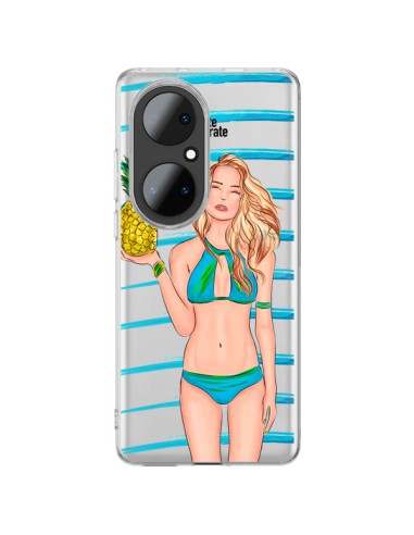 Coque Huawei P50 Pro Malibu Ananas Plage Ete Bleu Transparente - kateillustrate