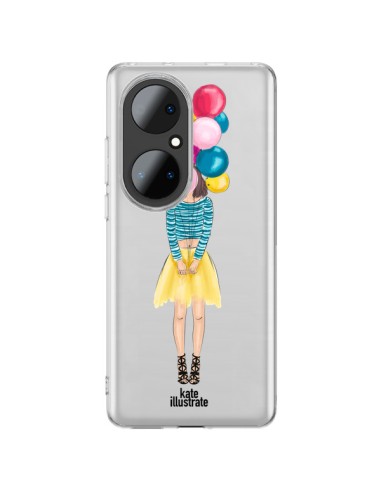 Coque Huawei P50 Pro Girls Balloons Ballons Fille Transparente - kateillustrate