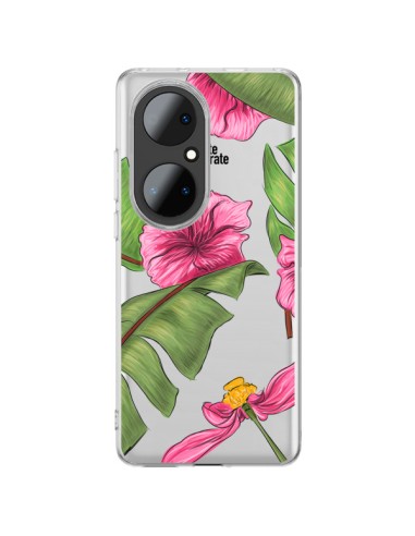 Coque Huawei P50 Pro Tropical Leaves Fleurs Feuilles Transparente - kateillustrate