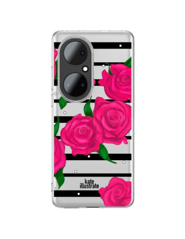 Huawei P50 Pro Case Pink Flowers Clear - kateillustrate
