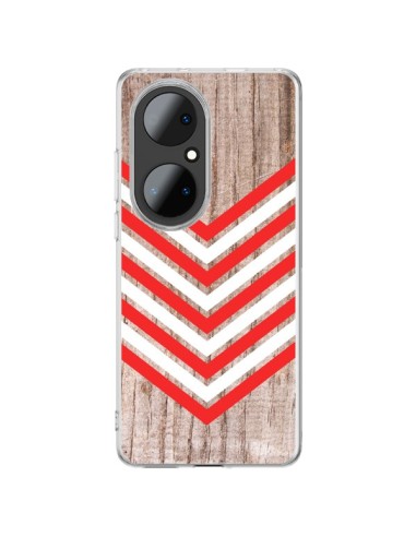 Coque Huawei P50 Pro Tribal Aztèque Bois Wood Flèche Rouge Blanc - Laetitia