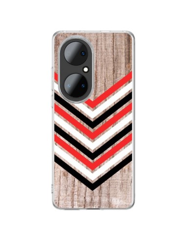 Coque Huawei P50 Pro Tribal Aztèque Bois Wood Flèche Rouge Blanc Noir - Laetitia