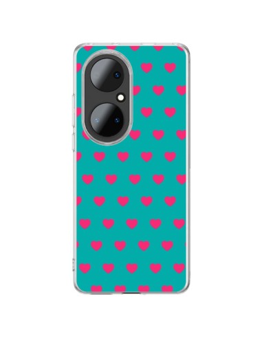 Huawei P50 Pro Case Heart Pink Sfondo Blue - Laetitia