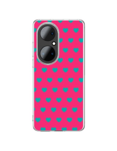 Huawei P50 Pro Case Heart Blue sfondo Pink - Laetitia