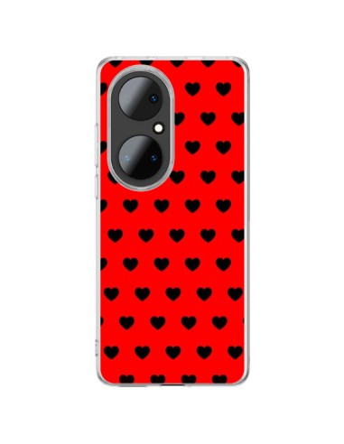 Coque Huawei P50 Pro Coeurs Noirs Fond Rouge - Laetitia