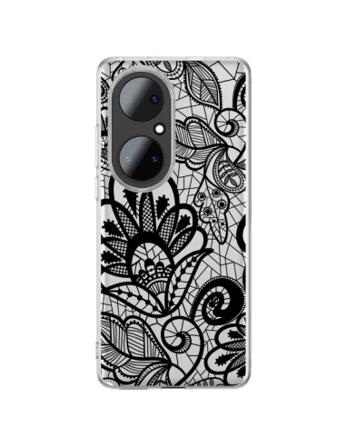 Coque Huawei P50 Pro Lace Fleur Flower Noir Transparente - Petit Griffin
