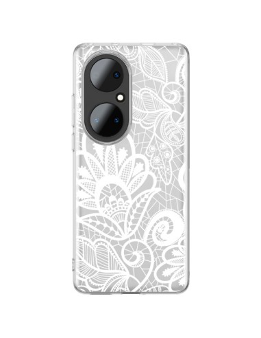 Huawei P50 Pro Case Pizzo Flowers Flower White Clear - Petit Griffin