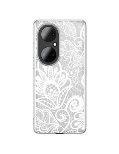 Cover Huawei P50 Pro Pizzo Fiori Flower Bianco Trasparente - Petit Griffin