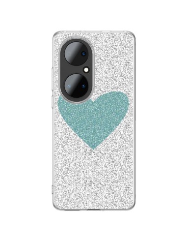 Coque Huawei P50 Pro Coeur Bleu Vert Argent Love - Mary Nesrala