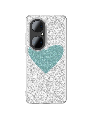 Huawei P50 Pro Case Heart Blue Green Argento Love - Mary Nesrala