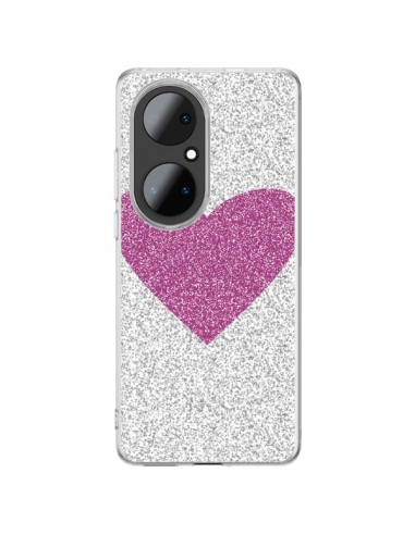 Coque Huawei P50 Pro Coeur Rose Argent Love - Mary Nesrala