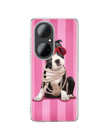 Cover Huawei P50 Pro Cane Fashion Collana di Perle Occhiali Cuore  - Maryline Cazenave