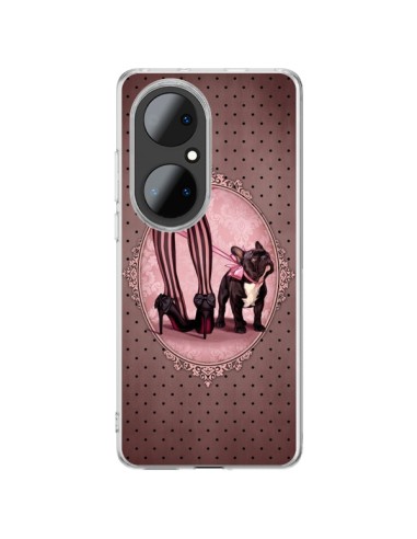 Coque Huawei P50 Pro Lady Jambes Chien Dog Rose Pois Noir - Maryline Cazenave
