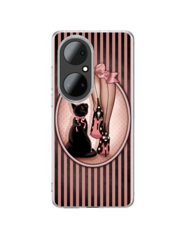 Coque Huawei P50 Pro Lady Chat Noeud Papillon Pois Chaussures - Maryline Cazenave