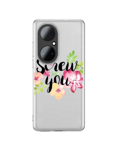 Huawei P50 Pro Case Screw you Flower Flowers Clear - Maryline Cazenave