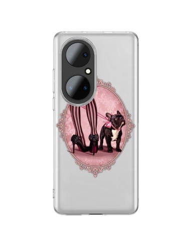 Cover Huawei P50 Pro Lady Jambes Cane Bulldog Dog Rosa Pois Nero Trasparente - Maryline Cazenave