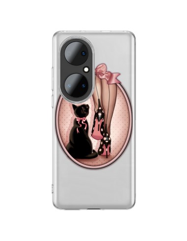 Coque Huawei P50 Pro Lady Chat Noeud Papillon Pois Chaussures Transparente - Maryline Cazenave