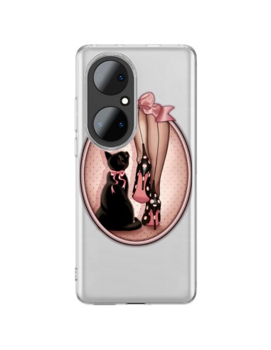 Cover Huawei P50 Pro Lady Gatto Papillon Pois Scarpe Trasparente - Maryline Cazenave