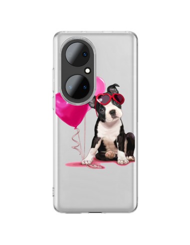 Cover Huawei P50 Pro Cane Dog Palloncini Occhiali Cuore Rosa Trasparente - Maryline Cazenave