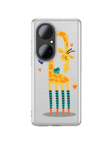 Coque Huawei P50 Pro L'oiseau et la Girafe Amour Love Transparente - Maria Jose Da Luz