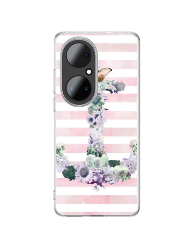 Coque Huawei P50 Pro Ancre Rose Fleurs Navire - Monica Martinez