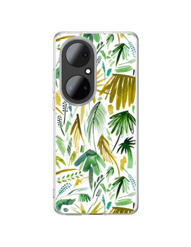 Coque Huawei P50 Pro Brushstrokes Tropical Palms Green - Ninola Design