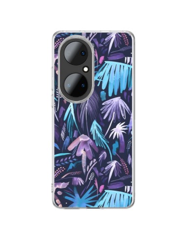 Coque Huawei P50 Pro Brushstrokes Tropical Palms Navy - Ninola Design