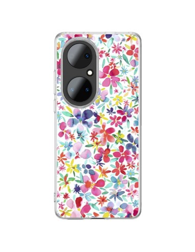 Coque Huawei P50 Pro Colorful Flowers Petals Blue - Ninola Design