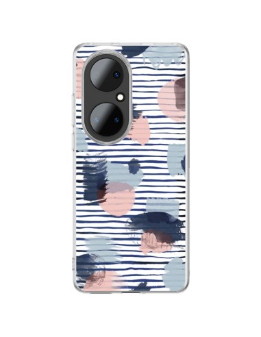 Cover Huawei P50 Pro Watercolor Stains Righe Azzurre - Ninola Design