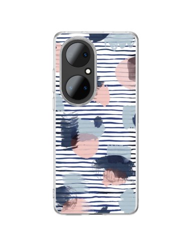 Huawei P50 Pro Case WaterColor Stains Righe Azzurre - Ninola Design