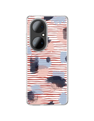 Huawei P50 Pro Case WaterColor Stains Righe Rosse - Ninola Design