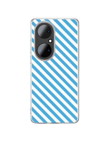 Coque Huawei P50 Pro Bonbon Candy Bleue et Blanche Rayée - Nico