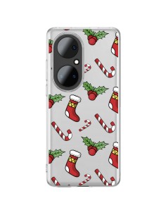Coque Huawei P50 Pro Chaussette Sucre d'Orge Houx de Noël transparente - Nico