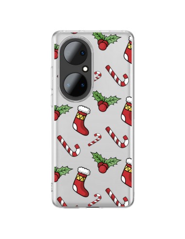 Coque Huawei P50 Pro Chaussette Sucre d'Orge Houx de Noël transparente - Nico