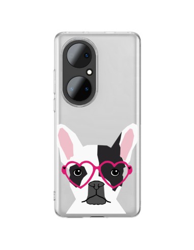 Coque Huawei P50 Pro Bulldog Français Lunettes Coeurs Chien Transparente - Pet Friendly