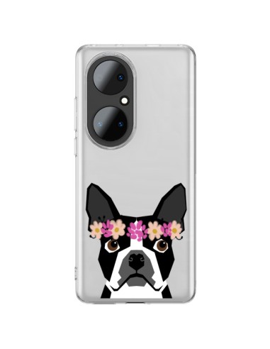 Cover Huawei P50 Pro Boston Terrier Fiori Cane Trasparente - Pet Friendly