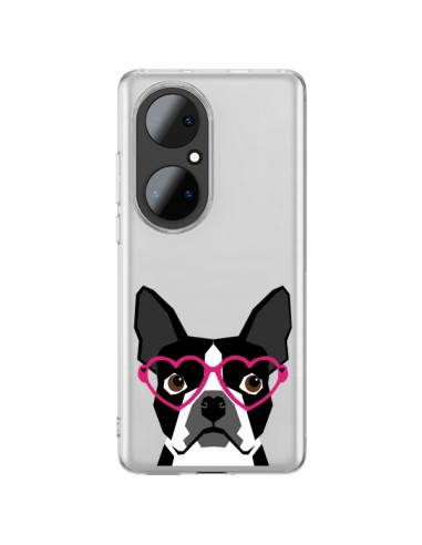 Coque Huawei P50 Pro Boston Terrier Lunettes Coeurs Chien Transparente - Pet Friendly