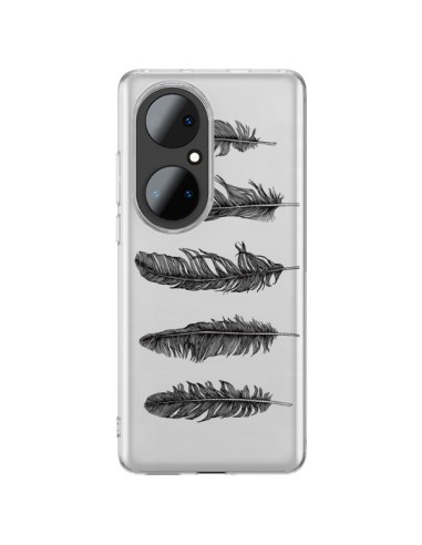 Coque Huawei P50 Pro Plume Feather Noir Transparente - Rachel Caldwell