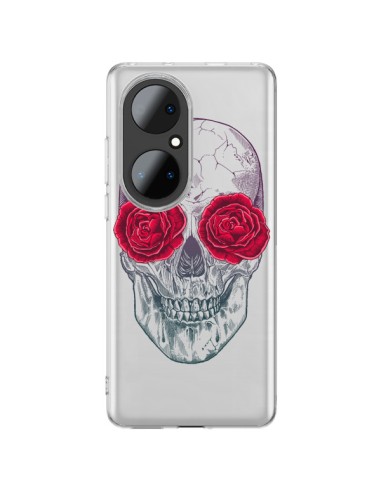 Coque Huawei P50 Pro Tête de Mort Rose Fleurs Transparente - Rachel Caldwell
