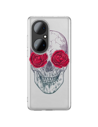 Cover Huawei P50 Pro Teschio Rosa Fiori Trasparente - Rachel Caldwell