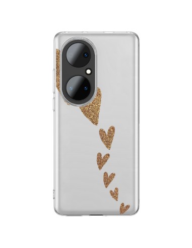 Cover Huawei P50 Pro Cuore Falling Gold Hearts Trasparente - Sylvia Cook