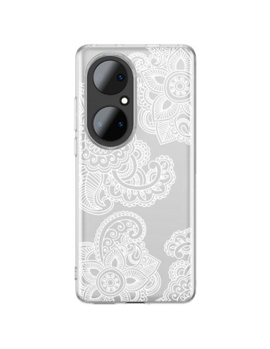 Huawei P50 Pro Case Lacey Paisley Mandala White Flowers Clear - Sylvia Cook