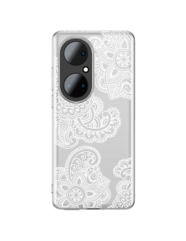 Cover Huawei P50 Pro Lacey Paisley Mandala Bianco Fiori Trasparente - Sylvia Cook