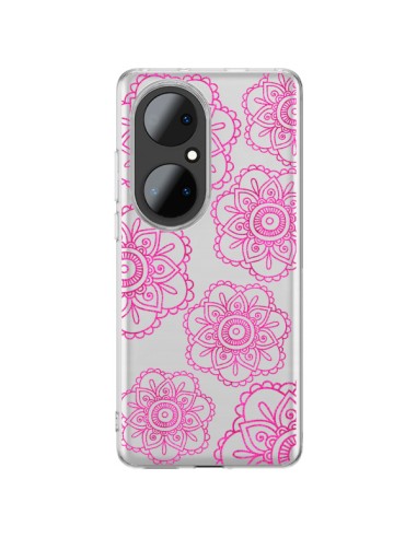 Huawei P50 Pro Case Doodle Mandala Pink Flowers Clear - Sylvia Cook