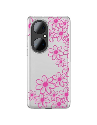 Coque Huawei P50 Pro Pink Flowers Fleurs Roses Transparente - Sylvia Cook